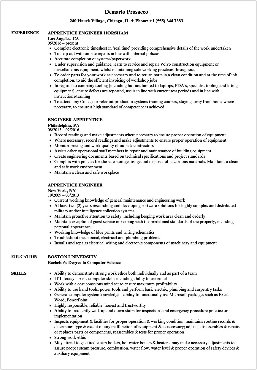 Resume Objective For Stationary Engineerer