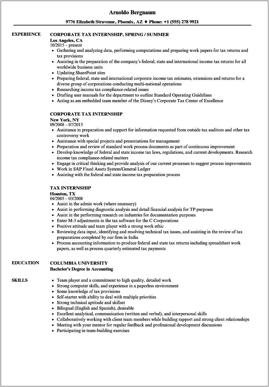 Resume Objective For Tax Accountant