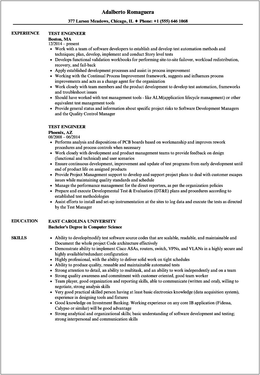 Resume Objective For Test Engineer