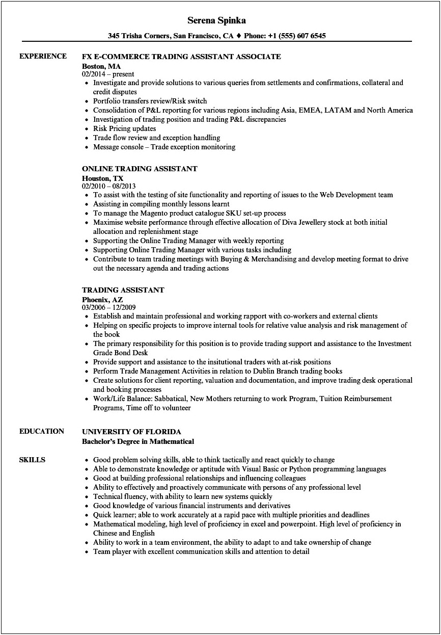 Resume Objective For Trade Job