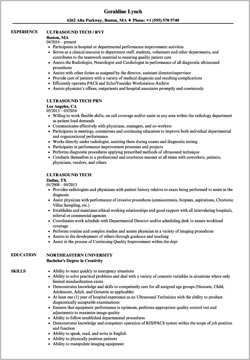Resume Objective For Ultrasound Technician