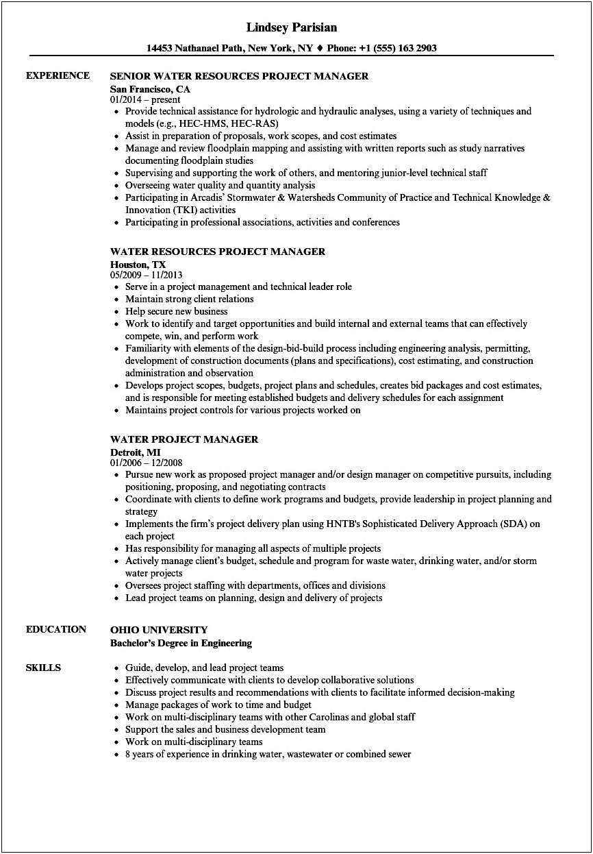 Resume Objective For Water Treatment