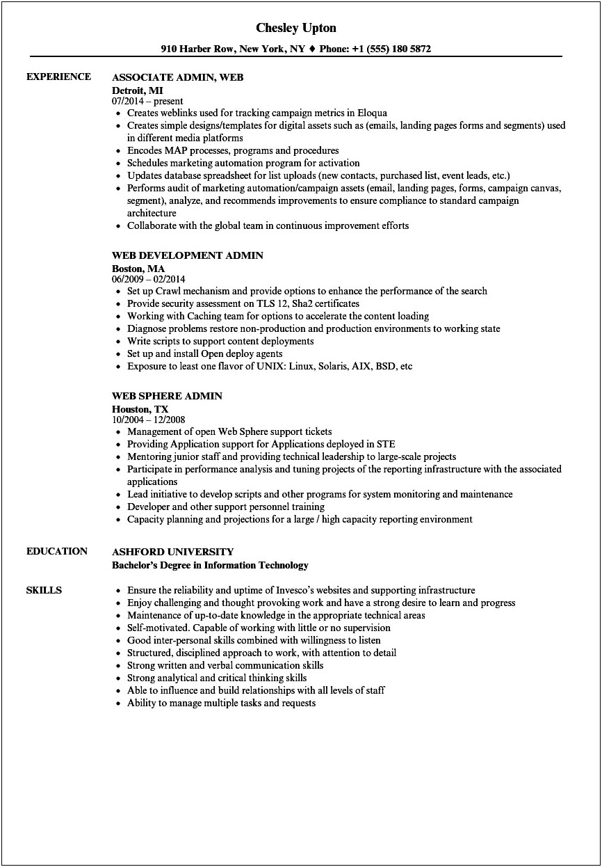 Resume Objective For Web Admin