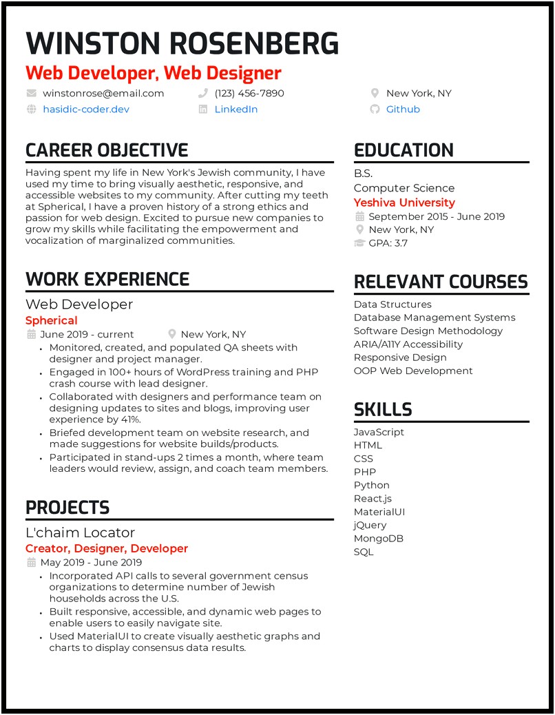 Resume Objective For Web Designer