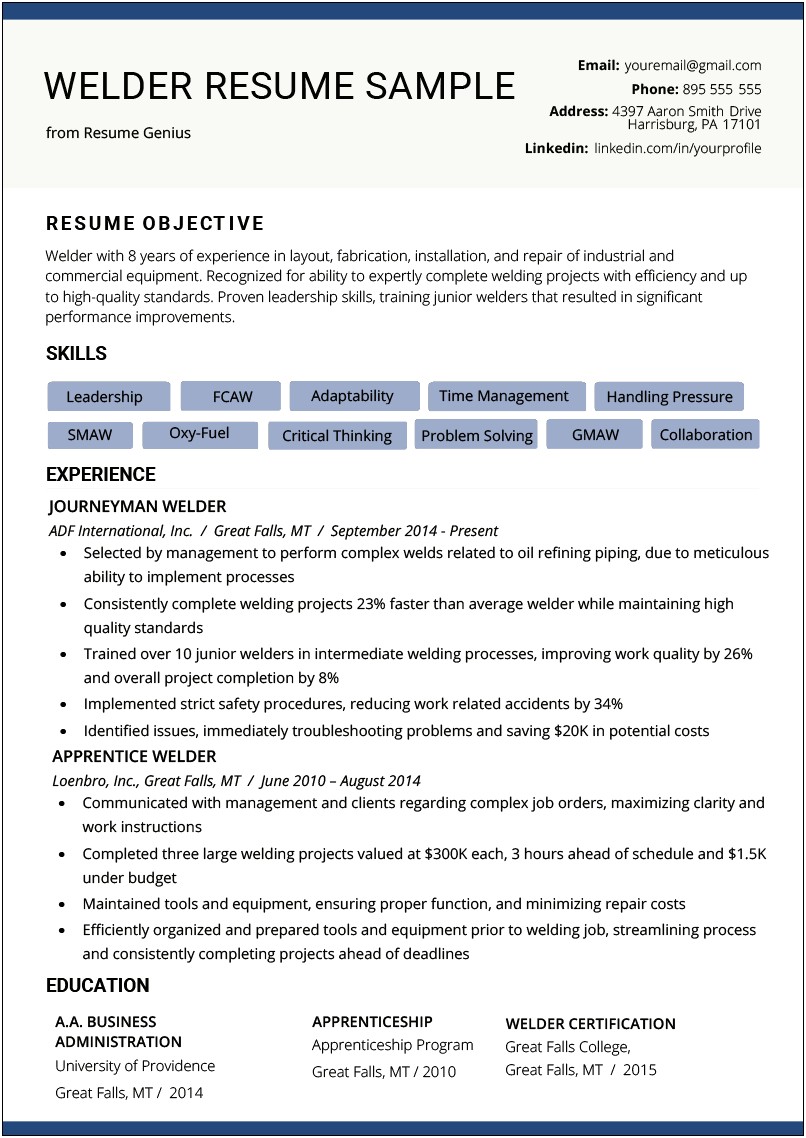 Resume Objective For Welding Jobs