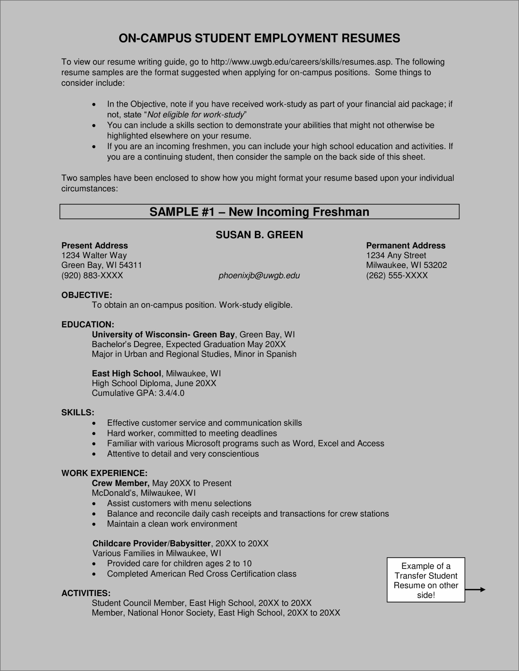 Resume Objective For Work Study