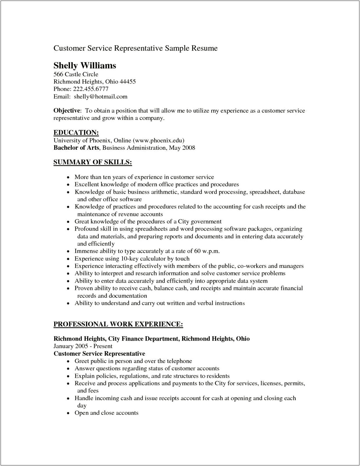 Resume Objective Format Financial Services
