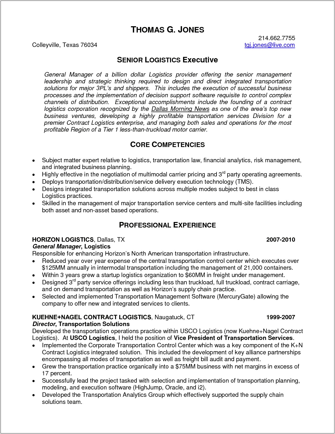 Resume Objective Freight Manager Examples