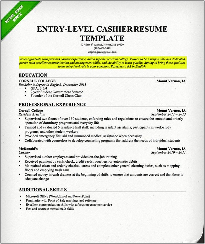 Resume Objective General Entry Level