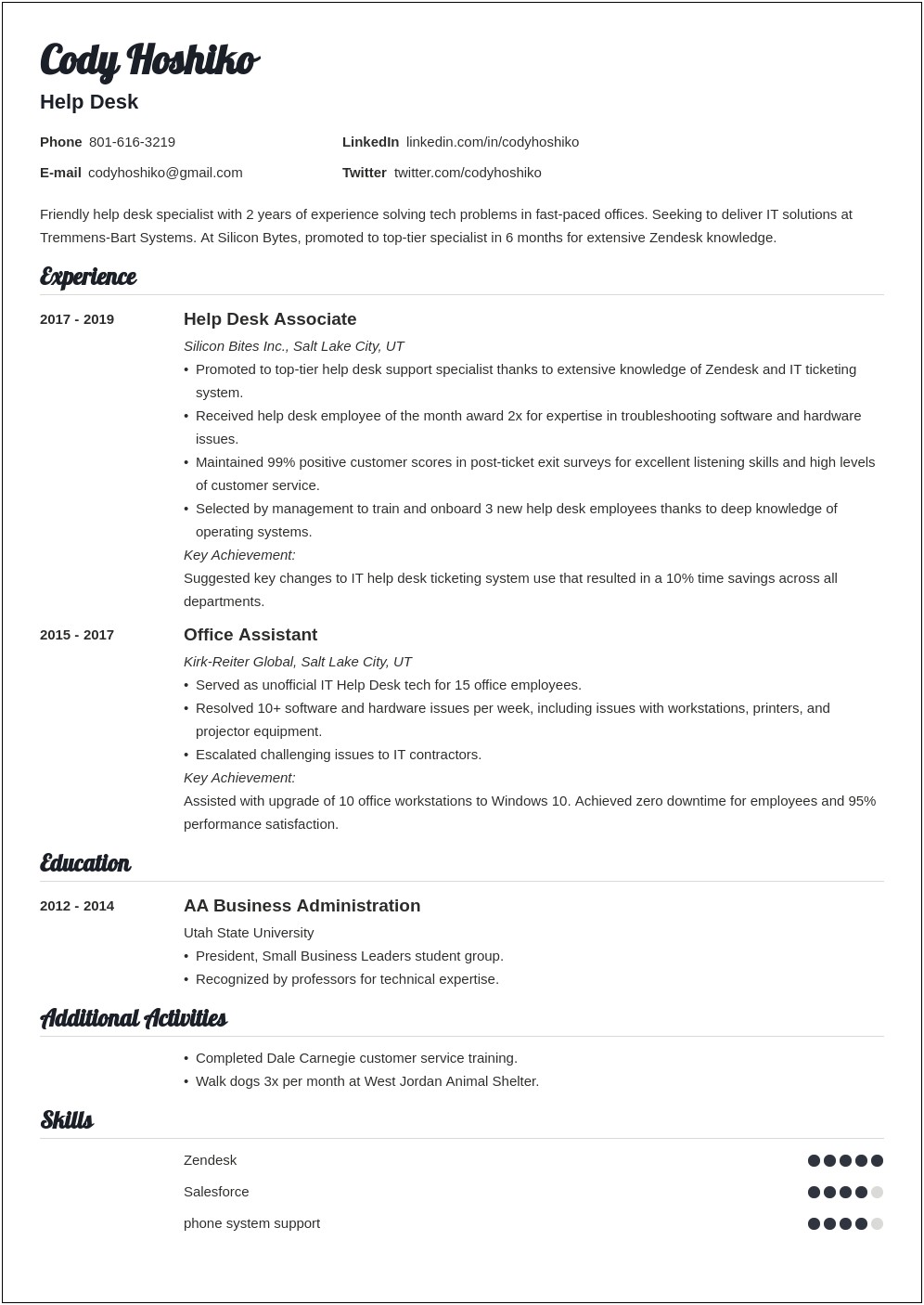 Resume Objective It Help Desk
