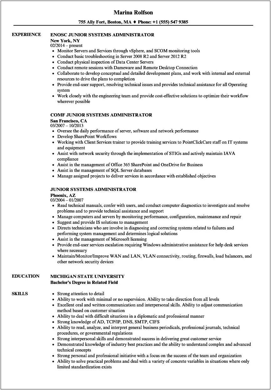 Resume Objective It System Administration