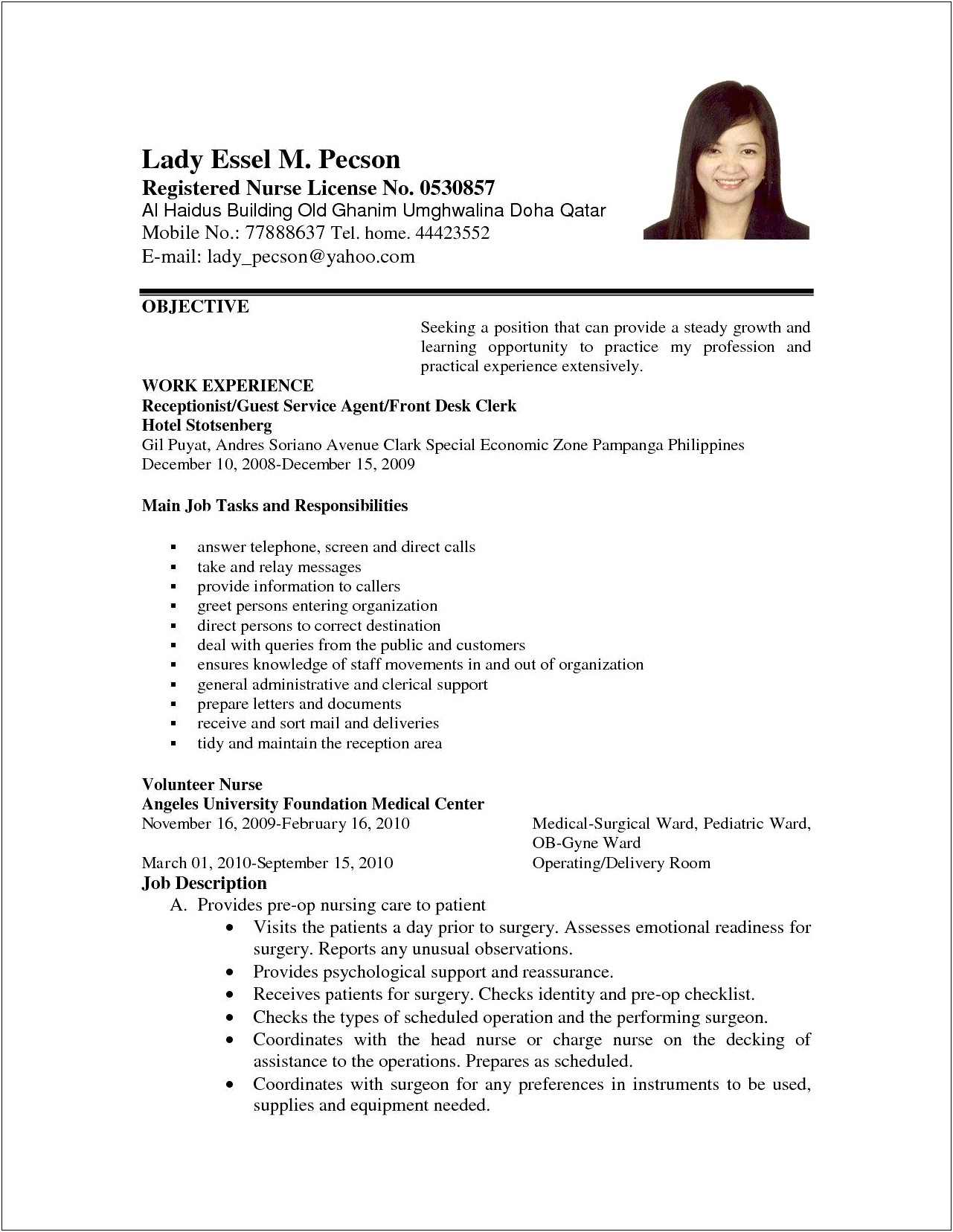 Resume Objective On First Job