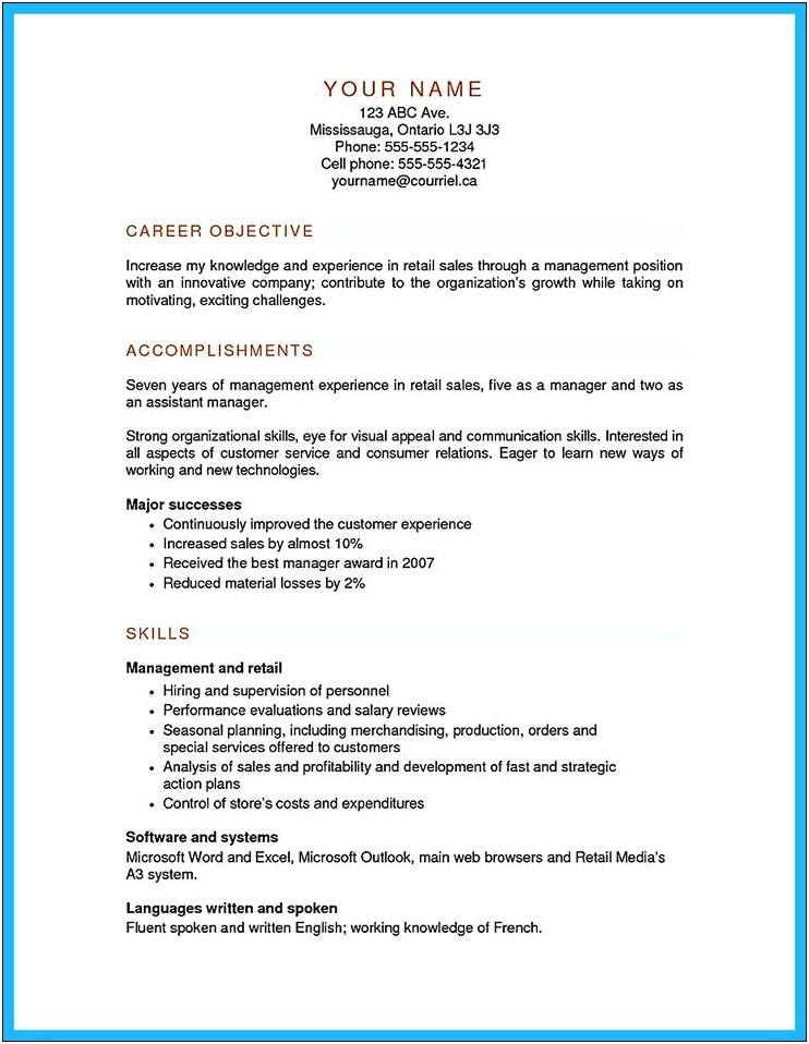Resume Objective Retail Assistant Manager