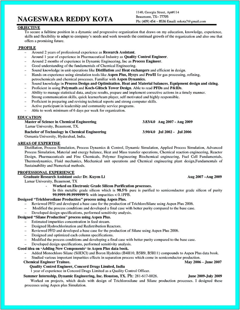 Resume Objective Sample For Engineer