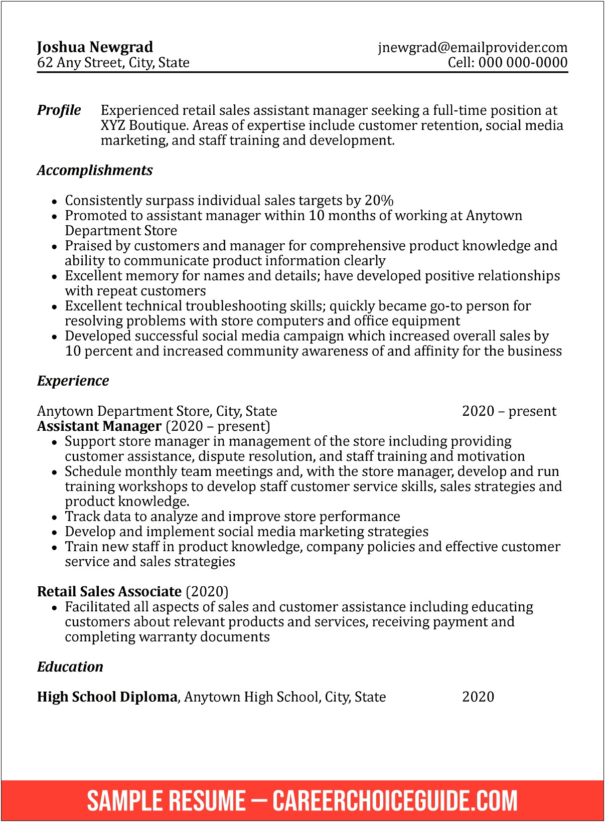 Resume Objective Sample For High School Graduate