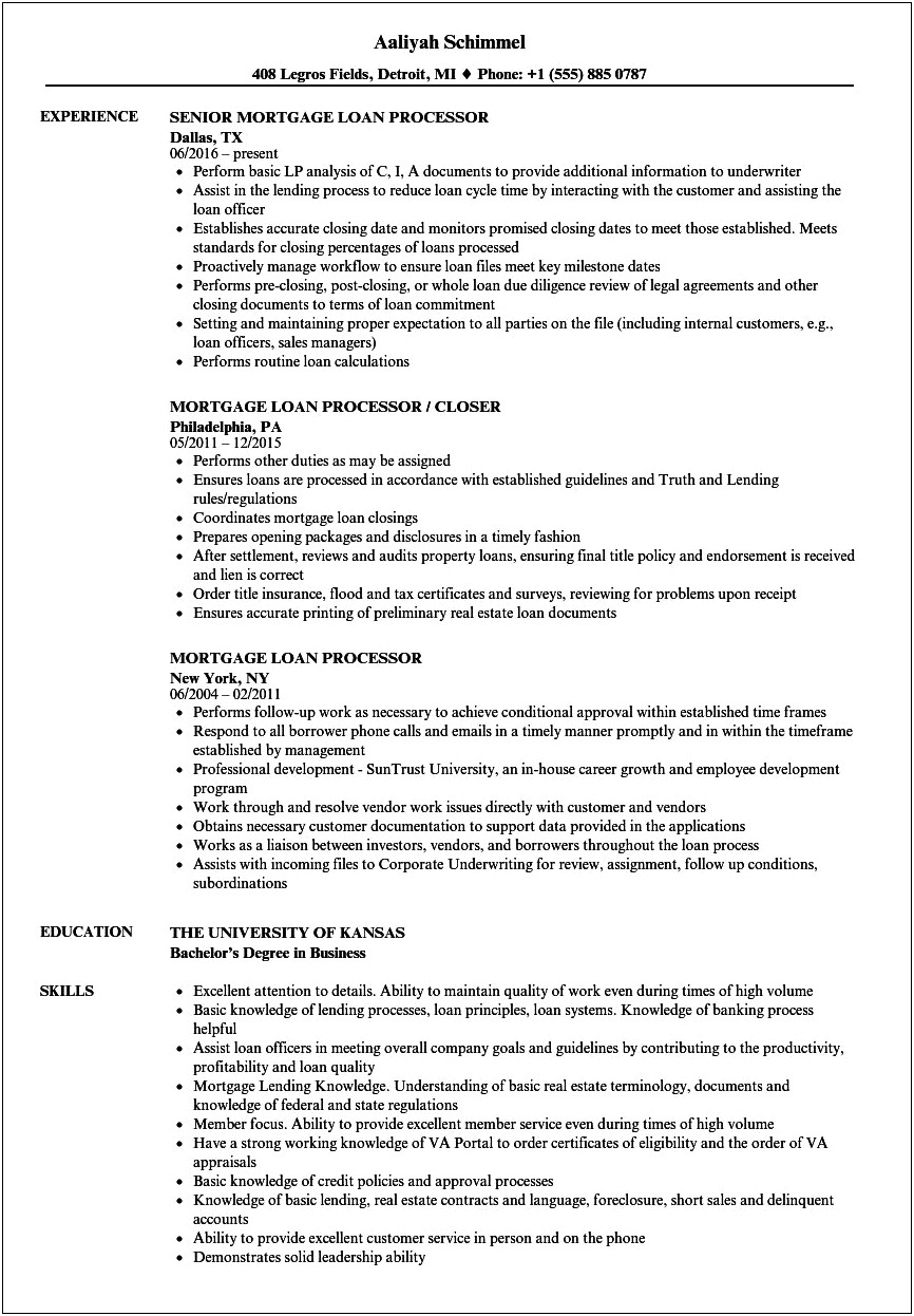 Resume Objective Sample For Mortgage