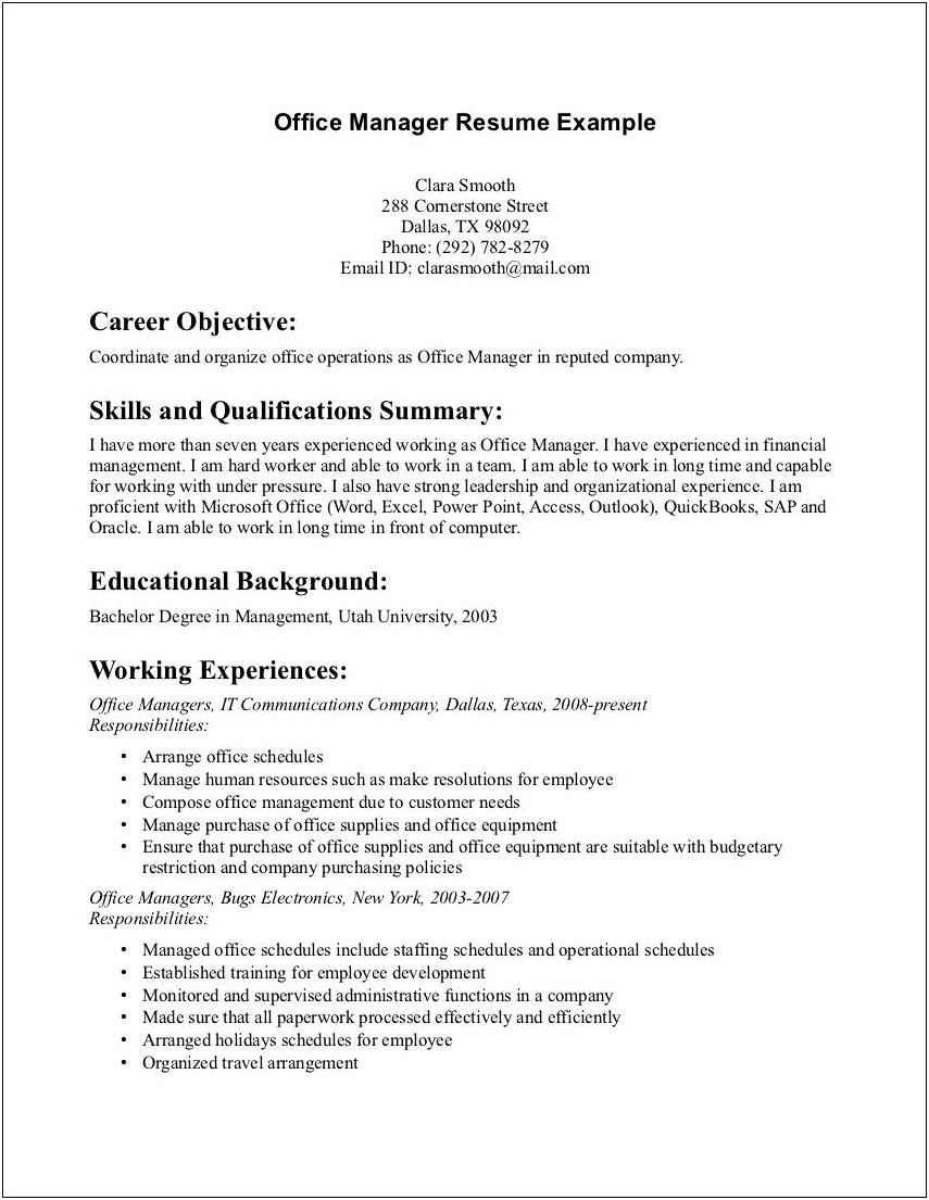 Resume Objective Sample For No Experience