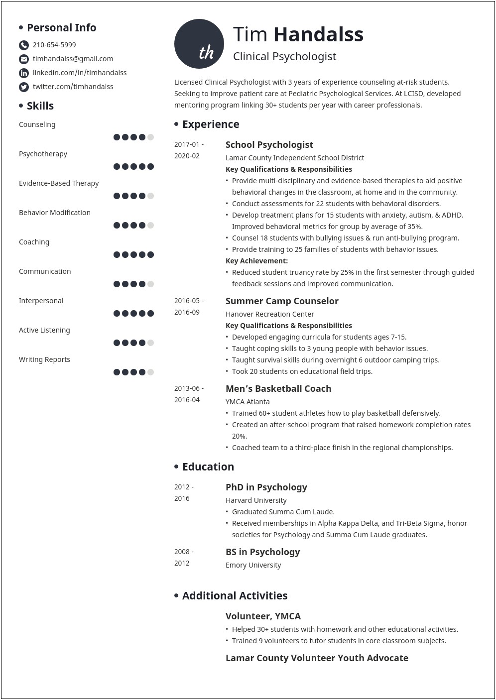 Resume Objective Sample School Psychologist