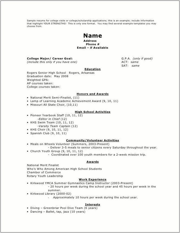 Resume Objective Samples For Highschool Students