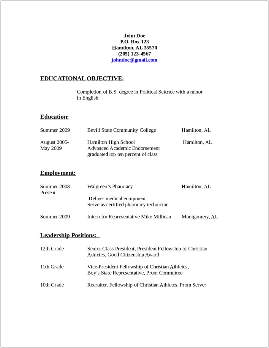 Resume Objective State Department Of Education