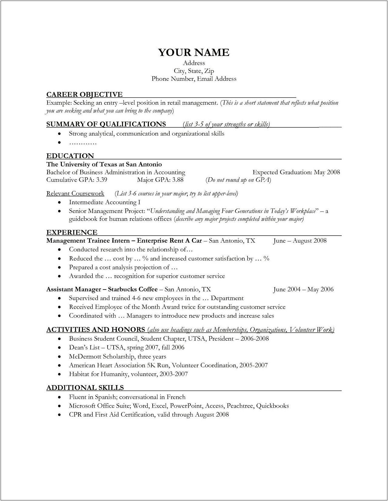 Resume Objective Statement Business Administration