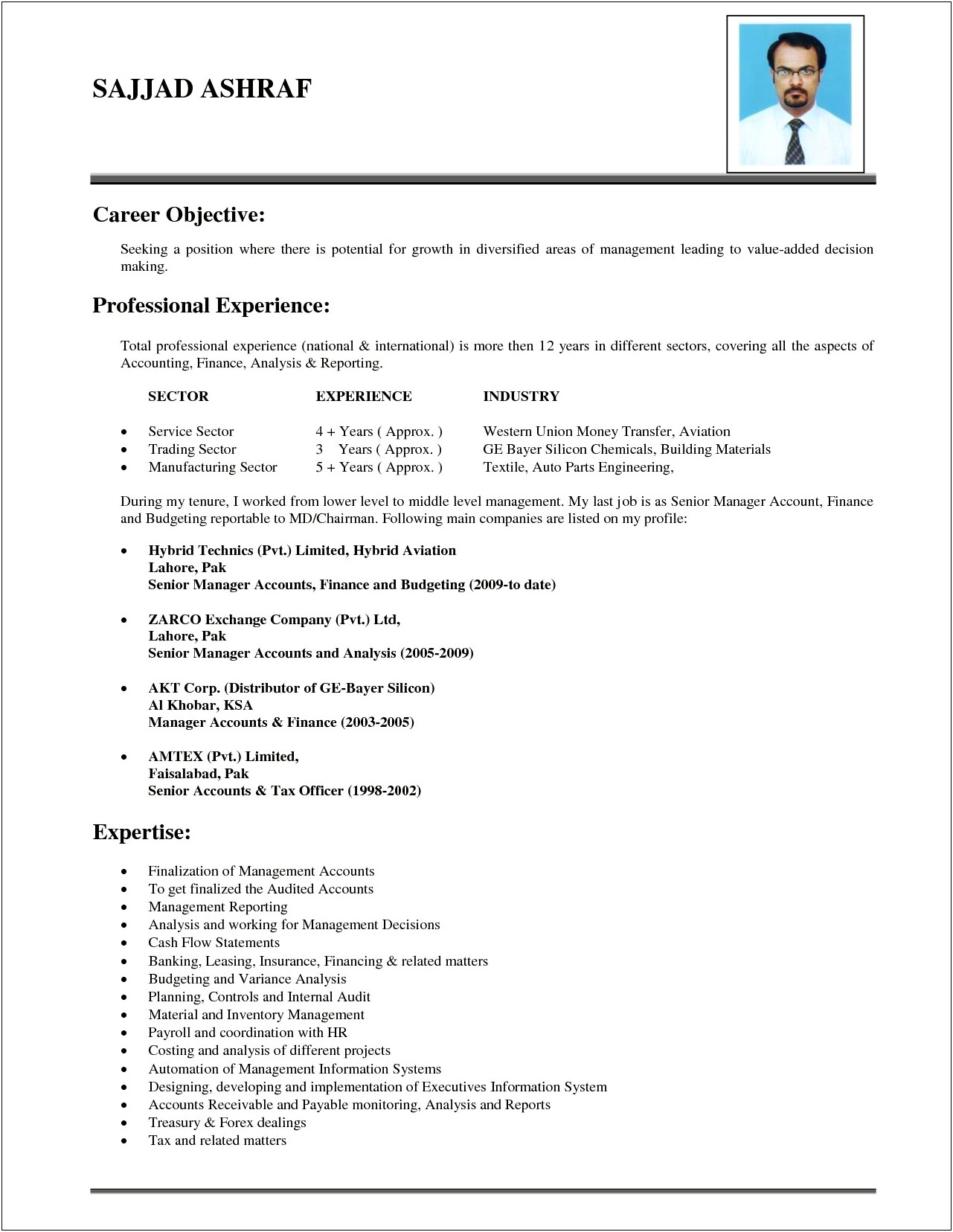 Resume Objective Statement Business Industry
