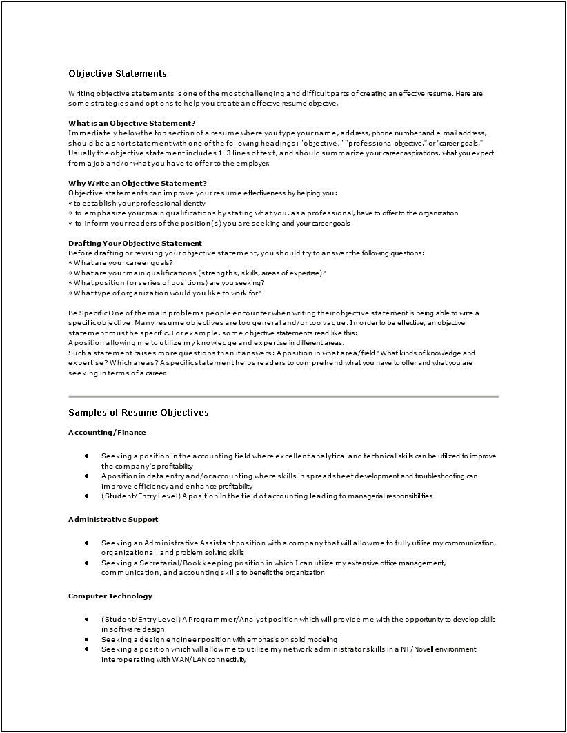 Resume Objective Statement Examples Accounting