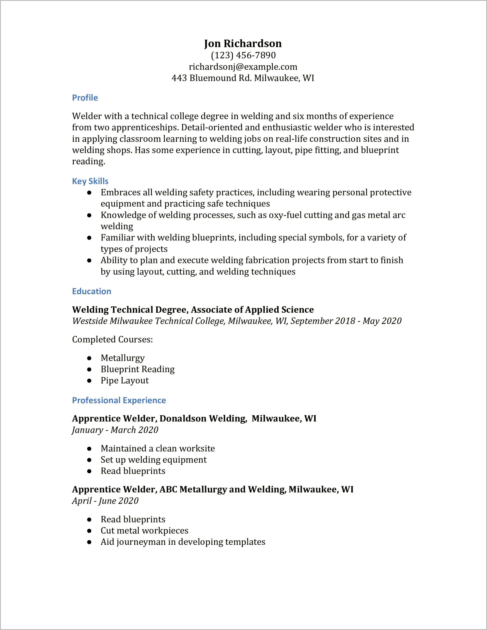 Resume Objective Statement For A Welder