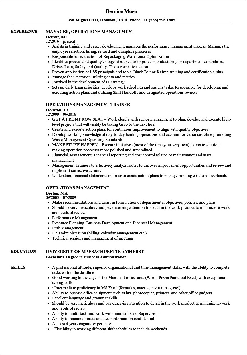 Resume Objective Statement For Business Management