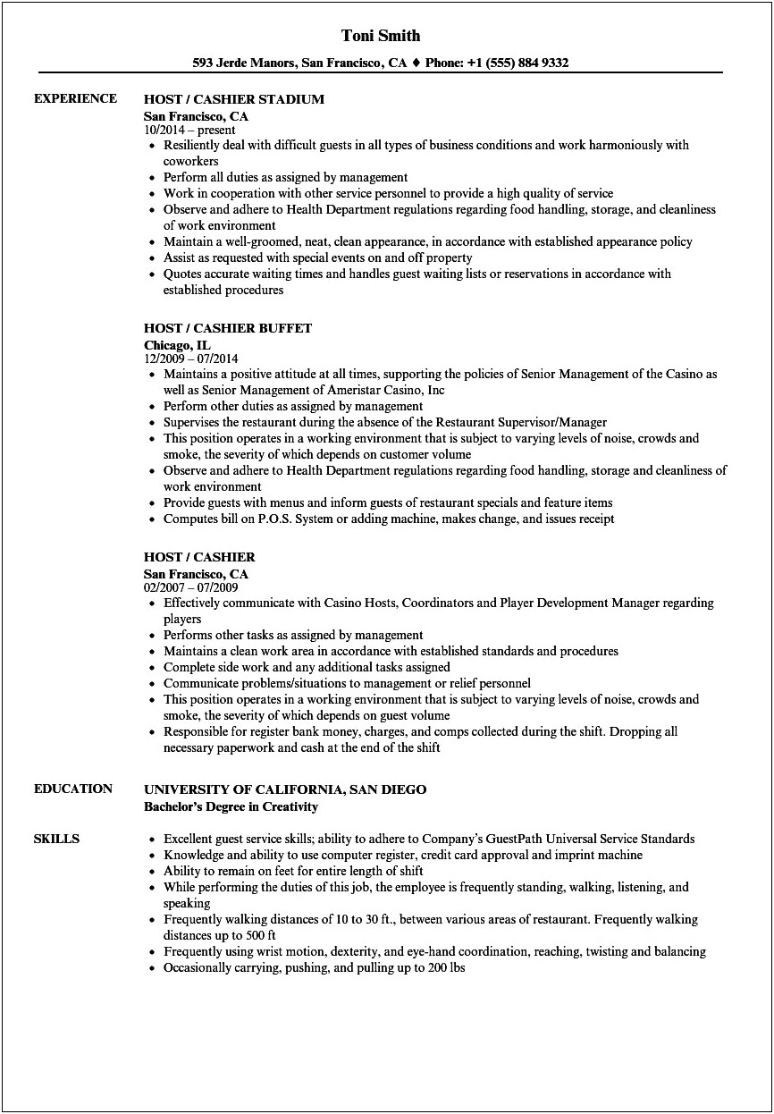 Resume Objective Statement For Cashier For Whole Foods