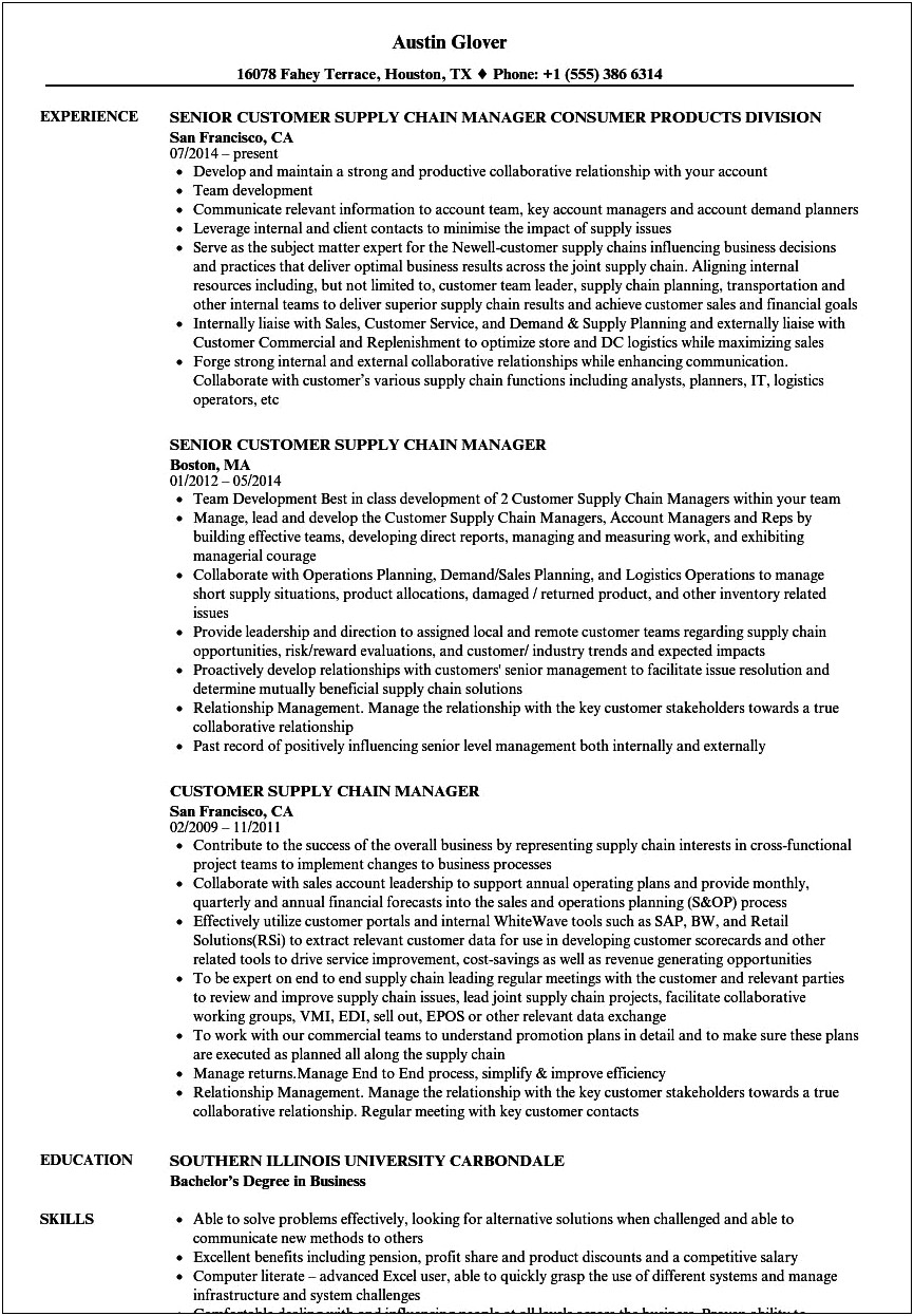 Resume Objective Statement For Supply Chain Management