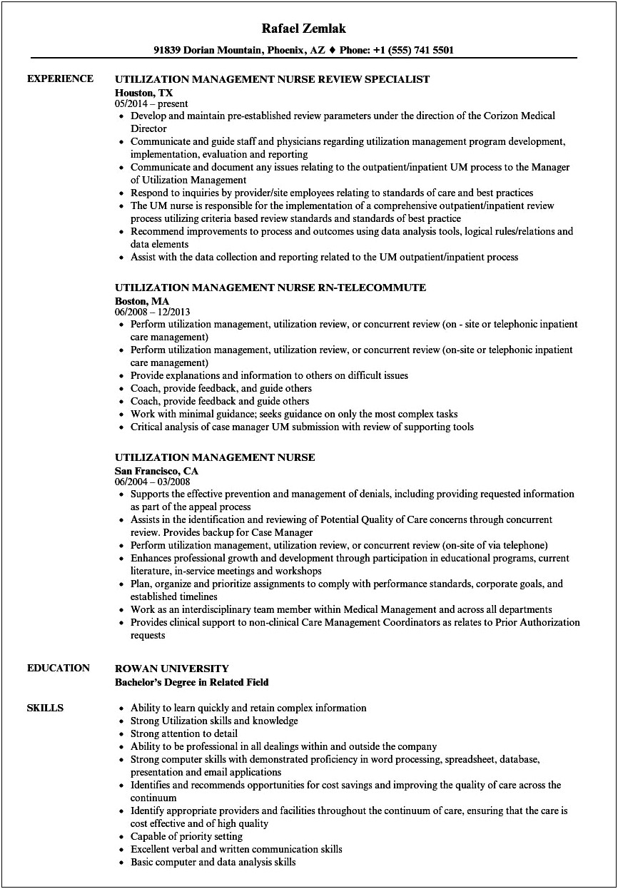 Resume Objective Statement For Utilization Review Nurse
