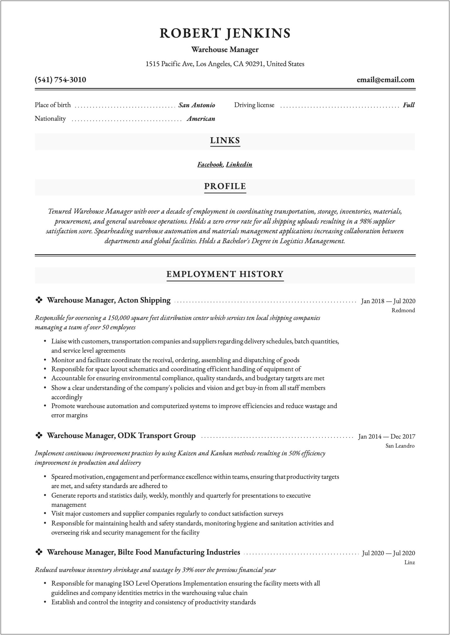 Resume Objective Statement For Warehouse Job