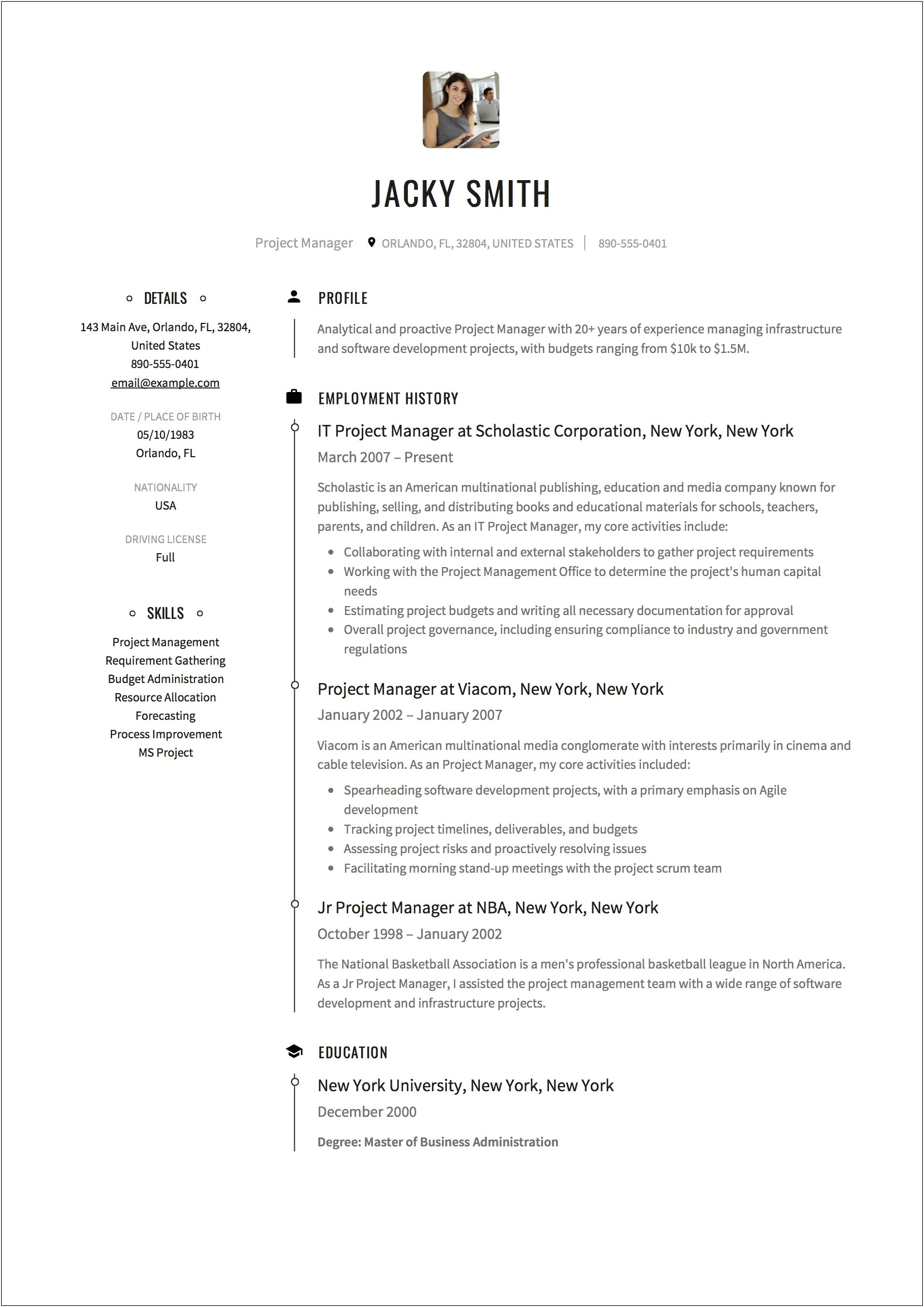 Resume Objective Statement Project Manager