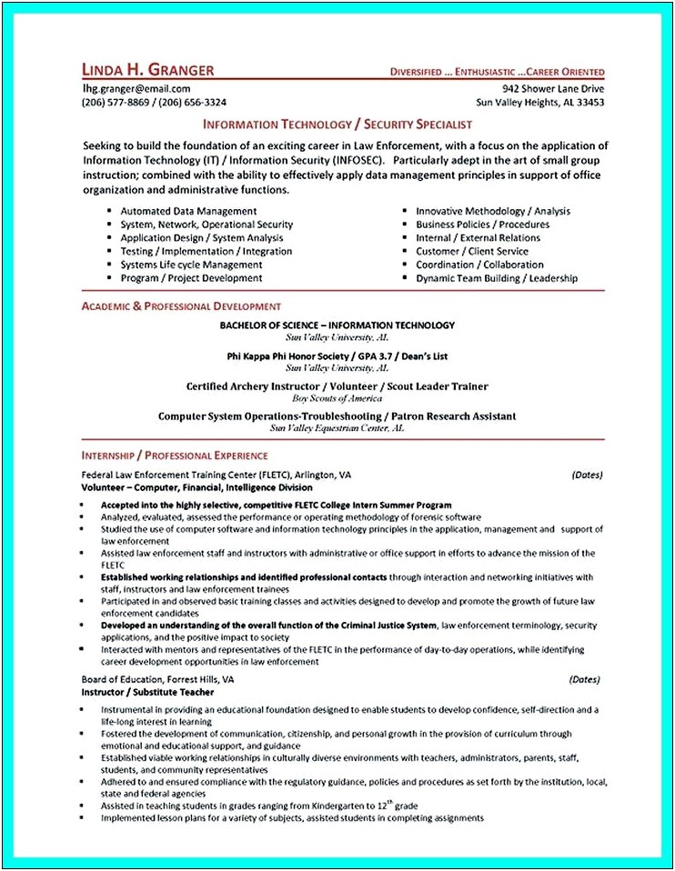 Resume Objective Statement Security Technician