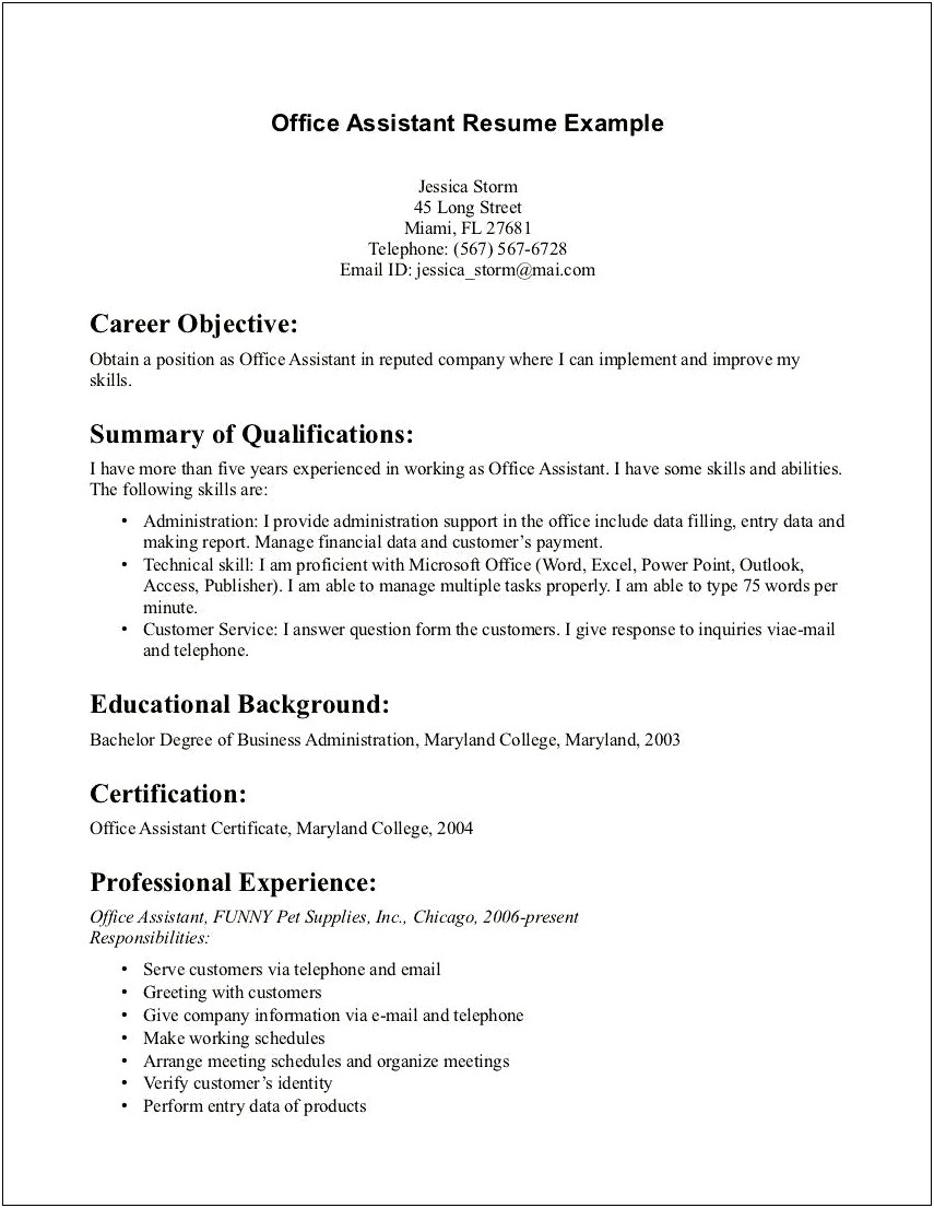 Resume Objective Statement With No Experience