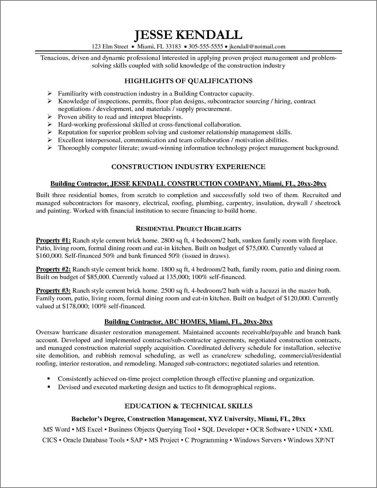Resume Objective Statements Construction Industry