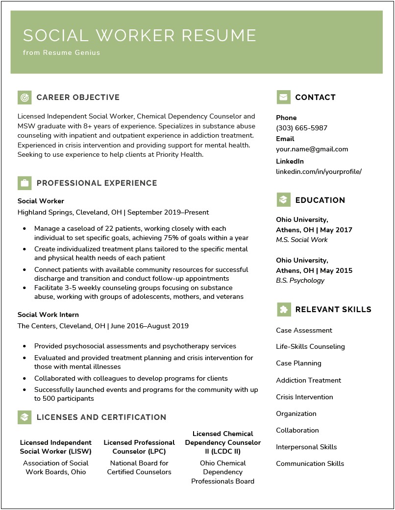 Resume Objective Statements For Social Work