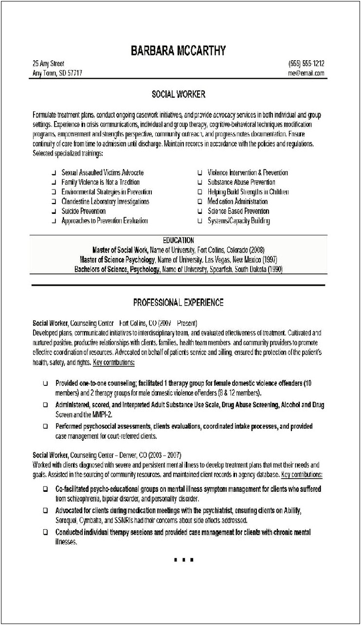 Resume Objective Statements For Social Workers