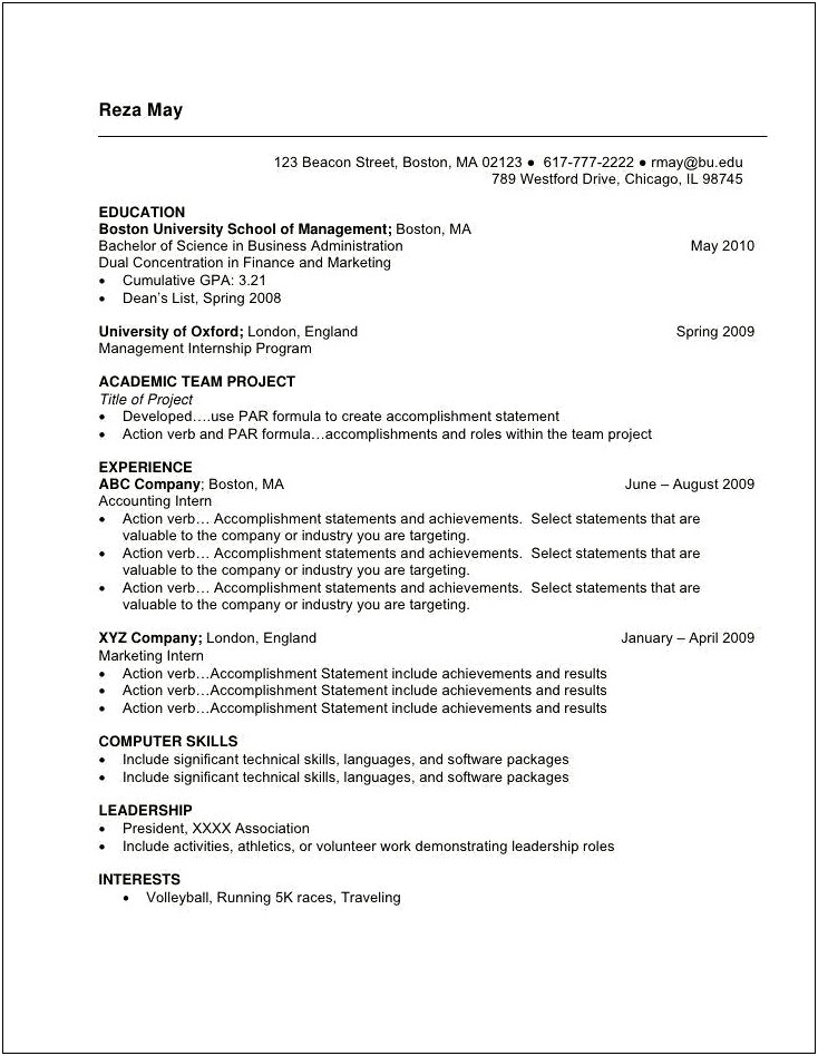 Resume Objective To Get Into College