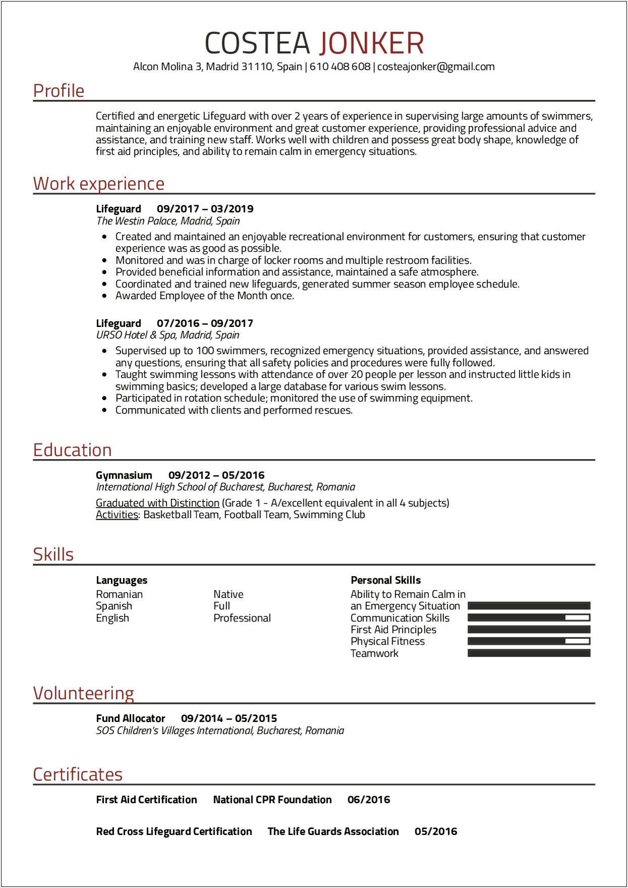 Resume Objective To Lifeguard Job