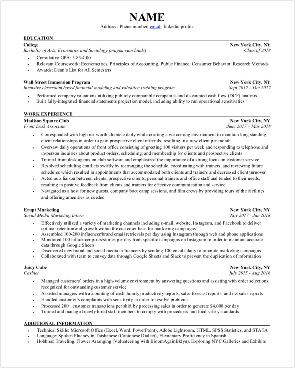 Resume Objective With A Degree In Economics