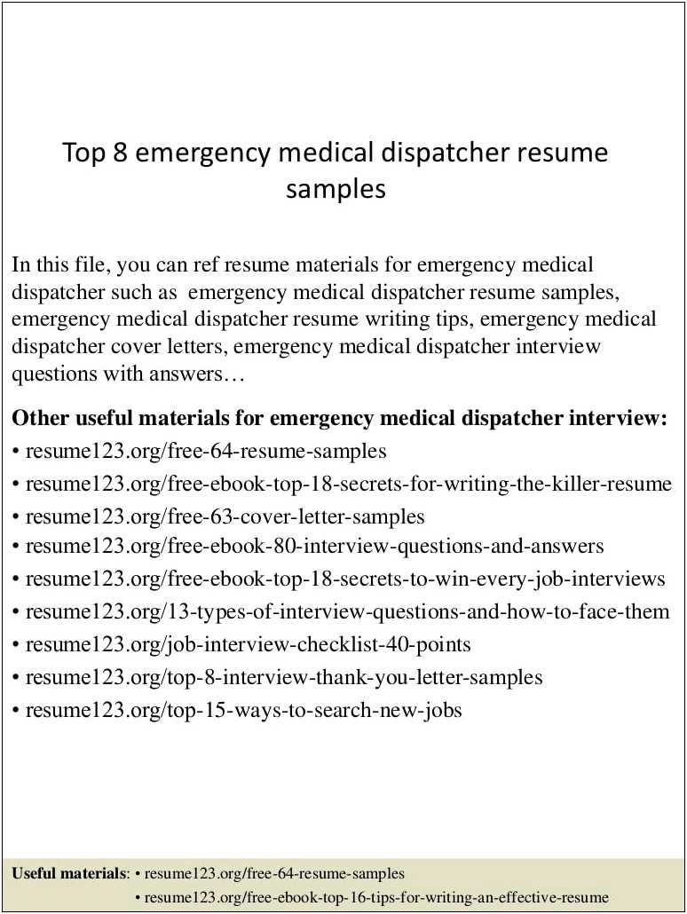 Resume Objectives For 911 Dispatcher