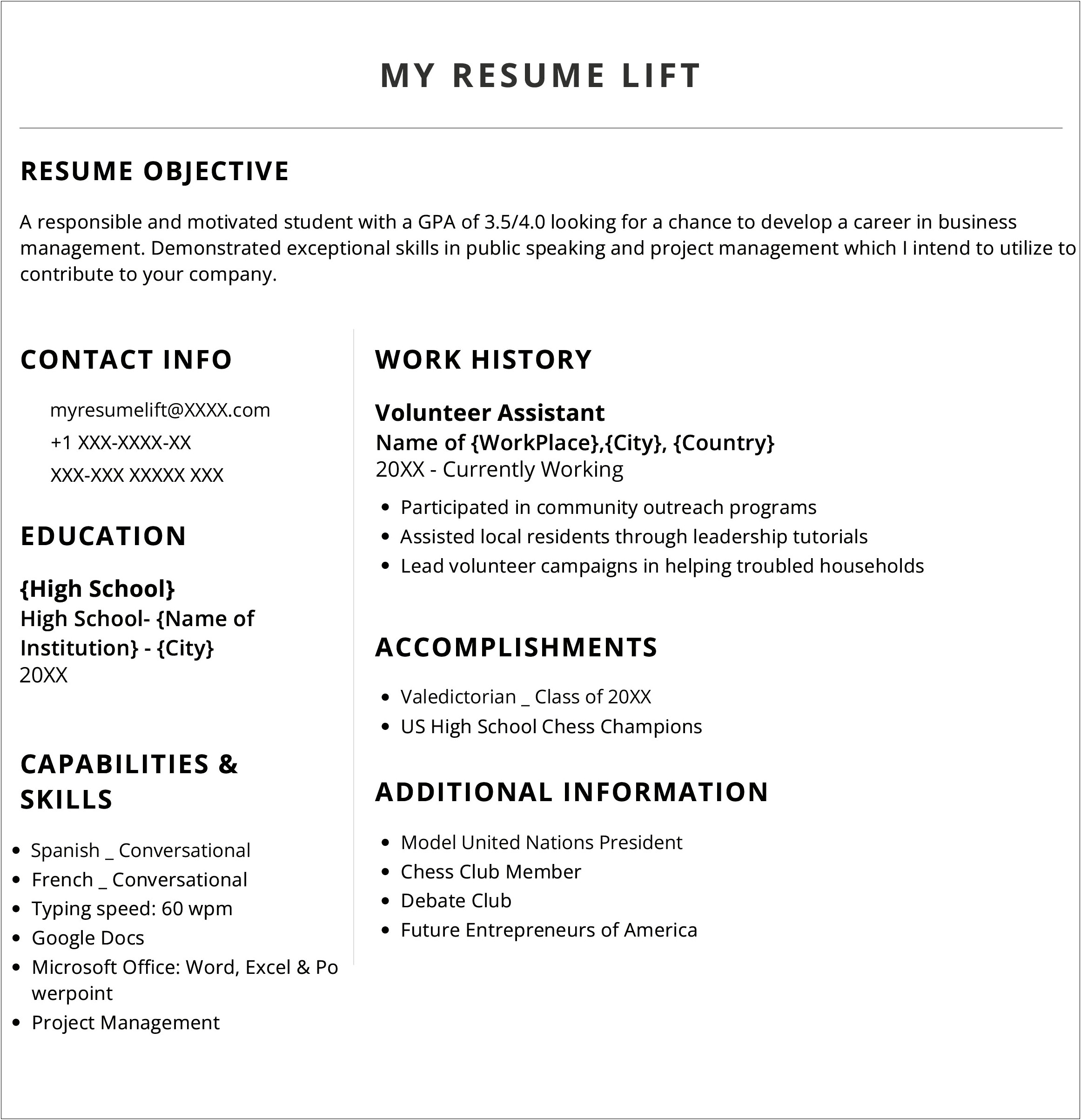 Resume Objectives For A Highschool Student