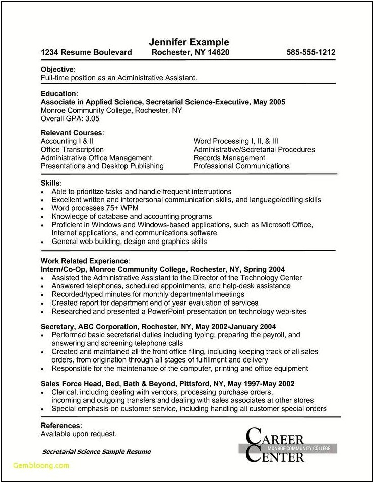 Resume Objectives For Administrative Clerical