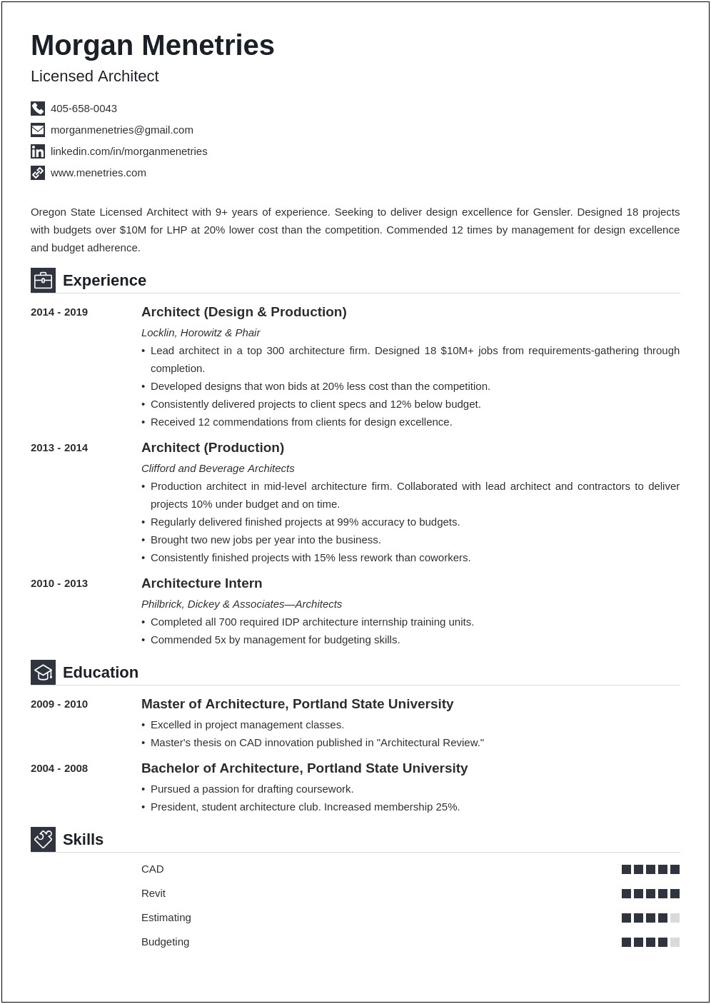 Resume Objectives For Architecture Students