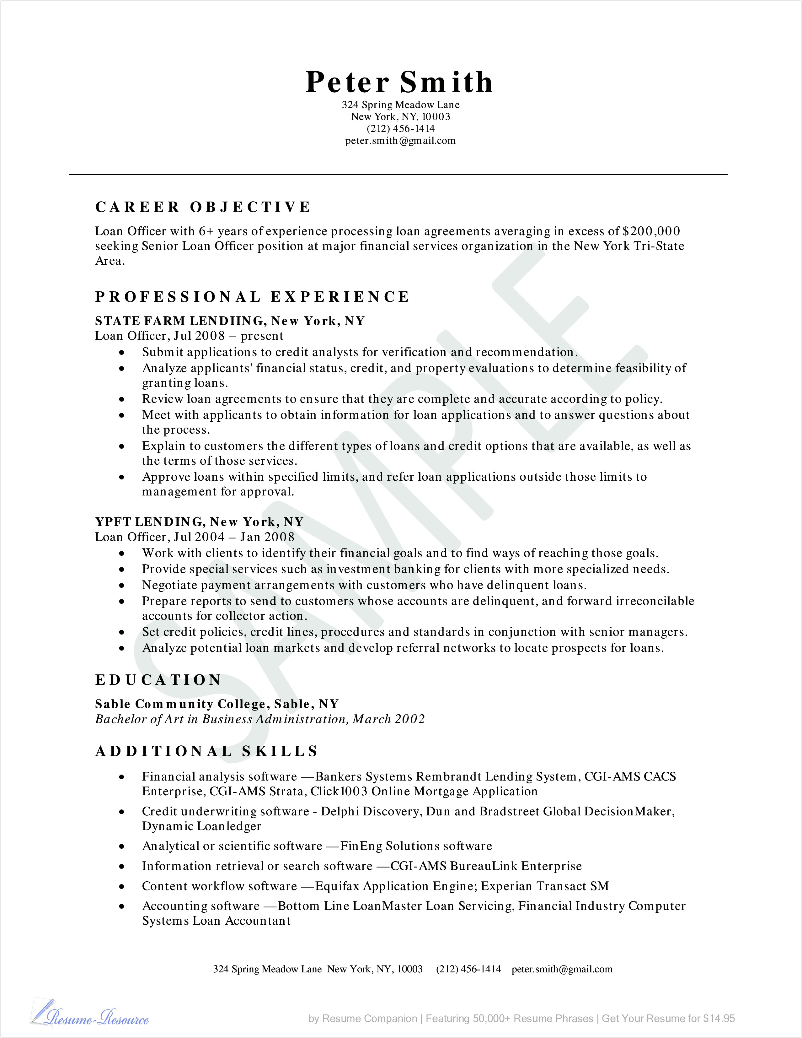 Resume Objectives For Business School
