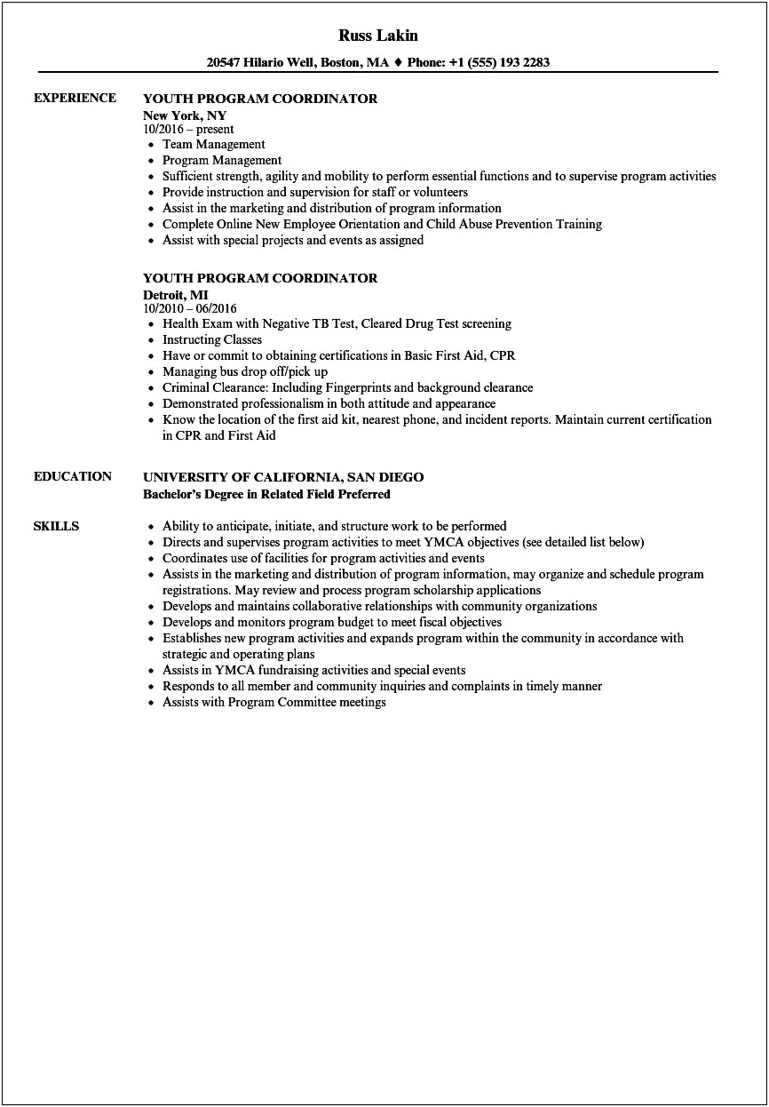 Resume Objectives For Child And Youth Program Assistant