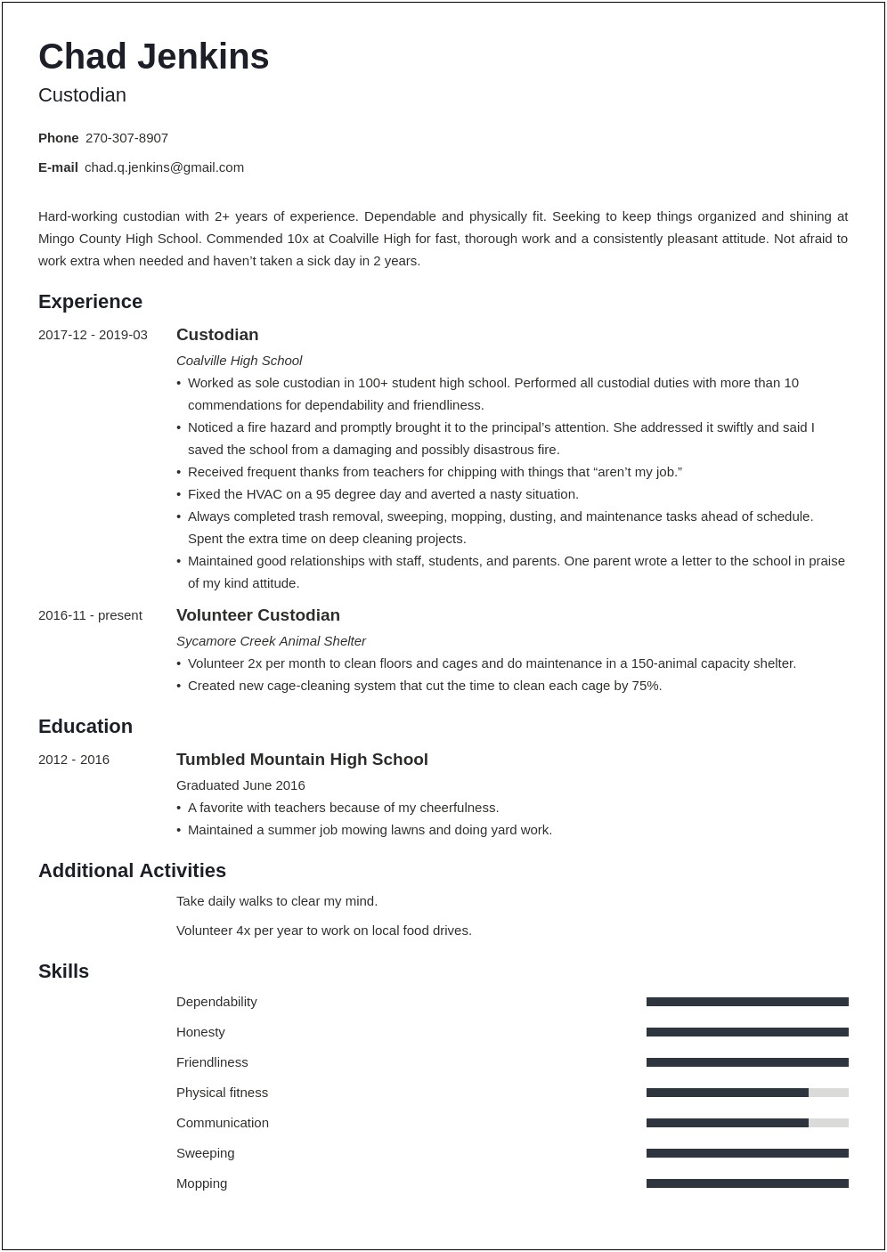 Resume Objectives For Custodial Position