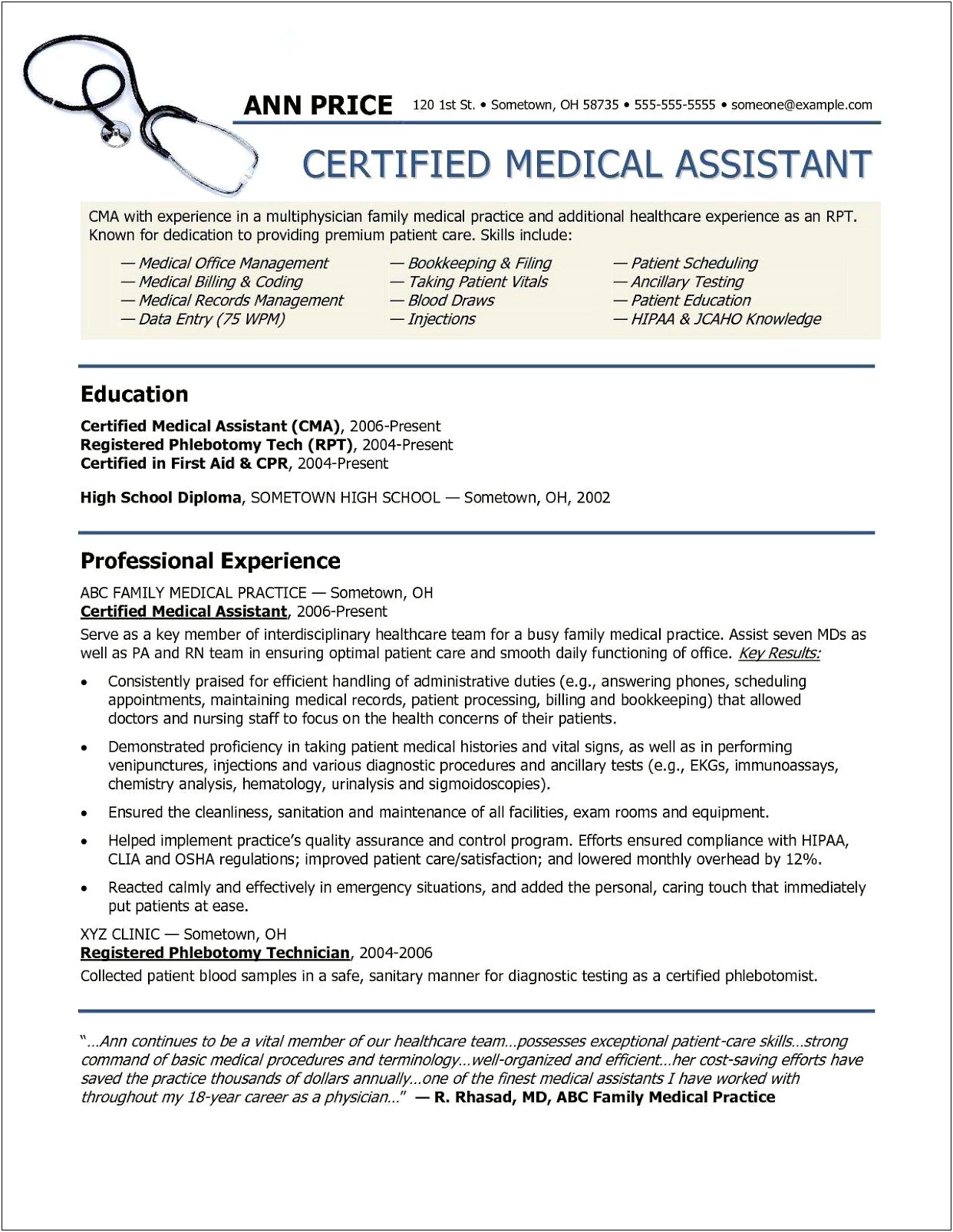 Resume Objectives For Entry Level Medical Assistant